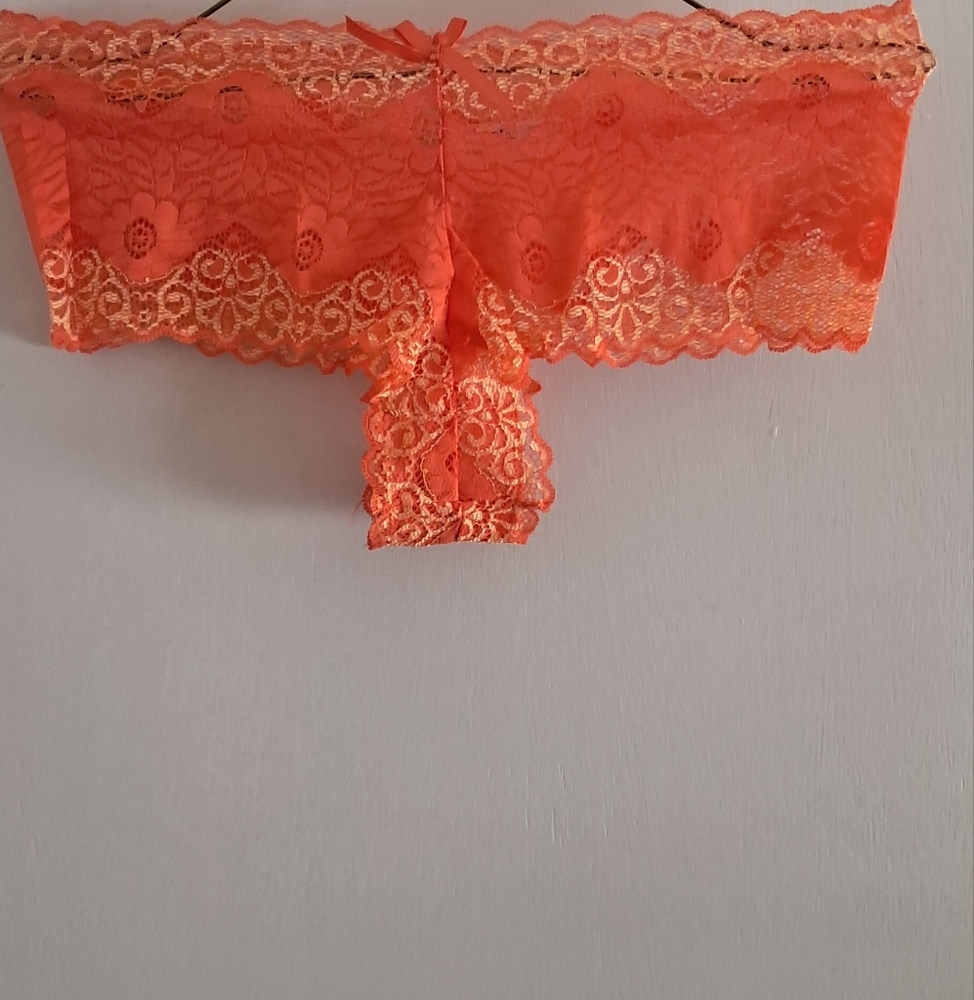 Mamia Orange Lace Panties with Floral Pattern and Scalloped Edges